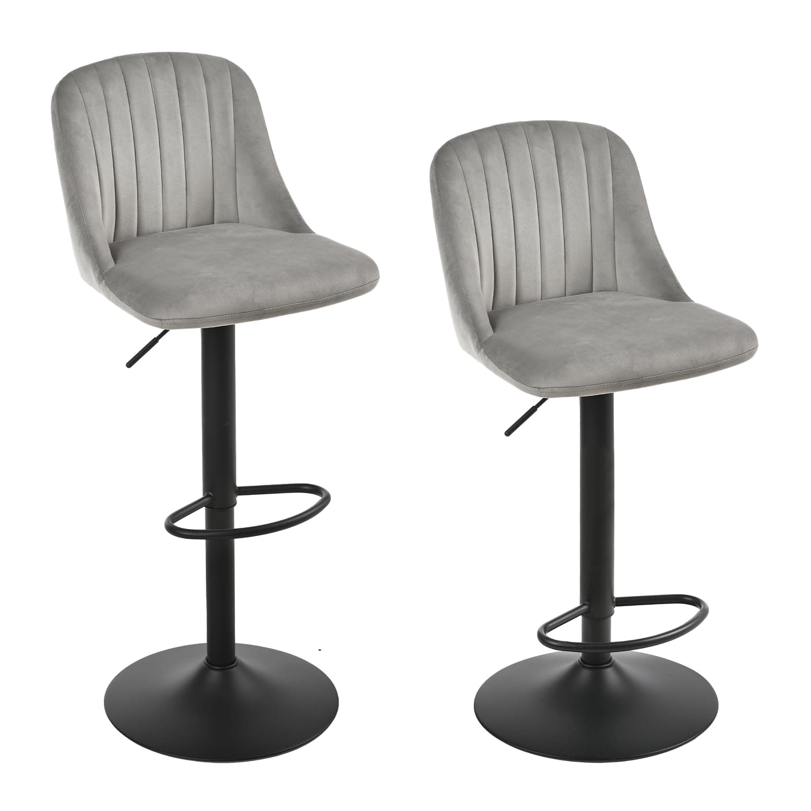 Goeurvant 360°Drehbar Barhocker 2er Set Höhenverstellbar mit Lehne & Fußstütze,Barstühle Samt mit Metallgestell für Bar,Küche,Theke,Esszimmer,Wohnzimmer & Essbereich,Hellgrau 2er Set Hellgrau-samt