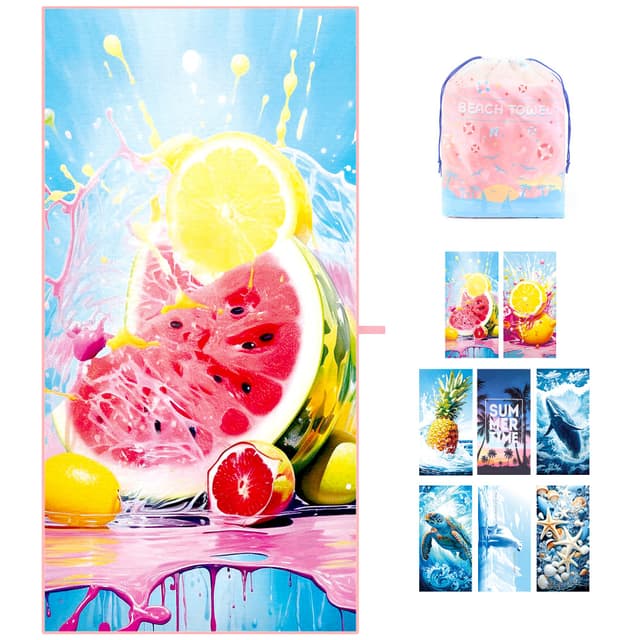 ZIOSINM Strandtuch 180 * 90cm Strandhandtuch Mikrofaser Badetuch Groß, Mikrofaser Strandhandtücher Handtuch Beach Towel XXL für Schwimmen, Strand, Reisen, Sandabweisend (Wassermelone)
