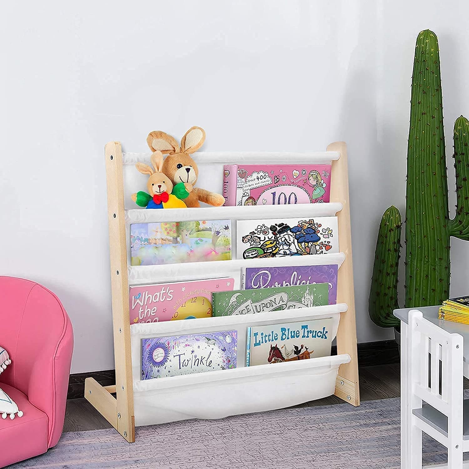 Kinder-Bücherregal aus Holz, Hängefächerregal Zeitungsständer mit 5 Fächern für Schlafzimmer, Spielzimmer, Schule 62 x 64 x 26 cm