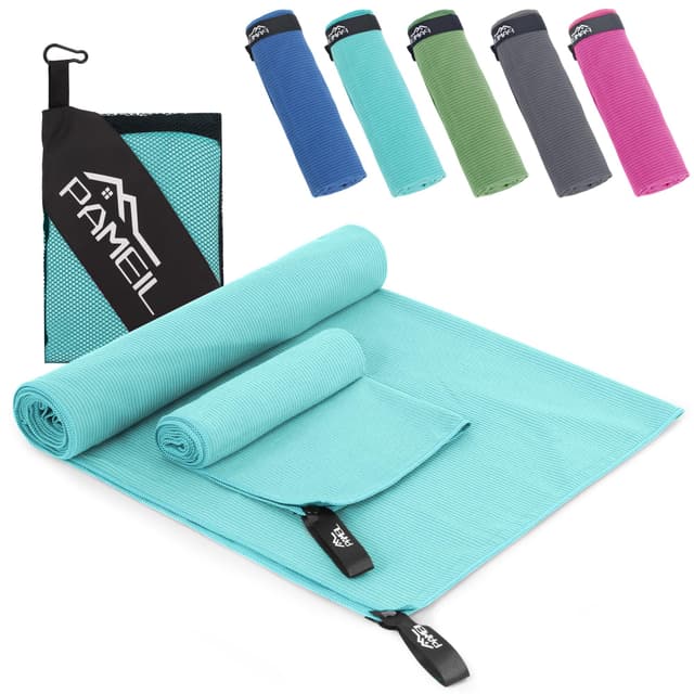 Pameil Mikrofaser Handtuch 2er Set-(160x80cm Groß Badetuch+80x40cm Klein Handtüch), Kompakt & Schnelltrocknend Microfaser Handtücher- das Sporthandtuch, Reisehandtuch, Strandhandtuch Hellblau