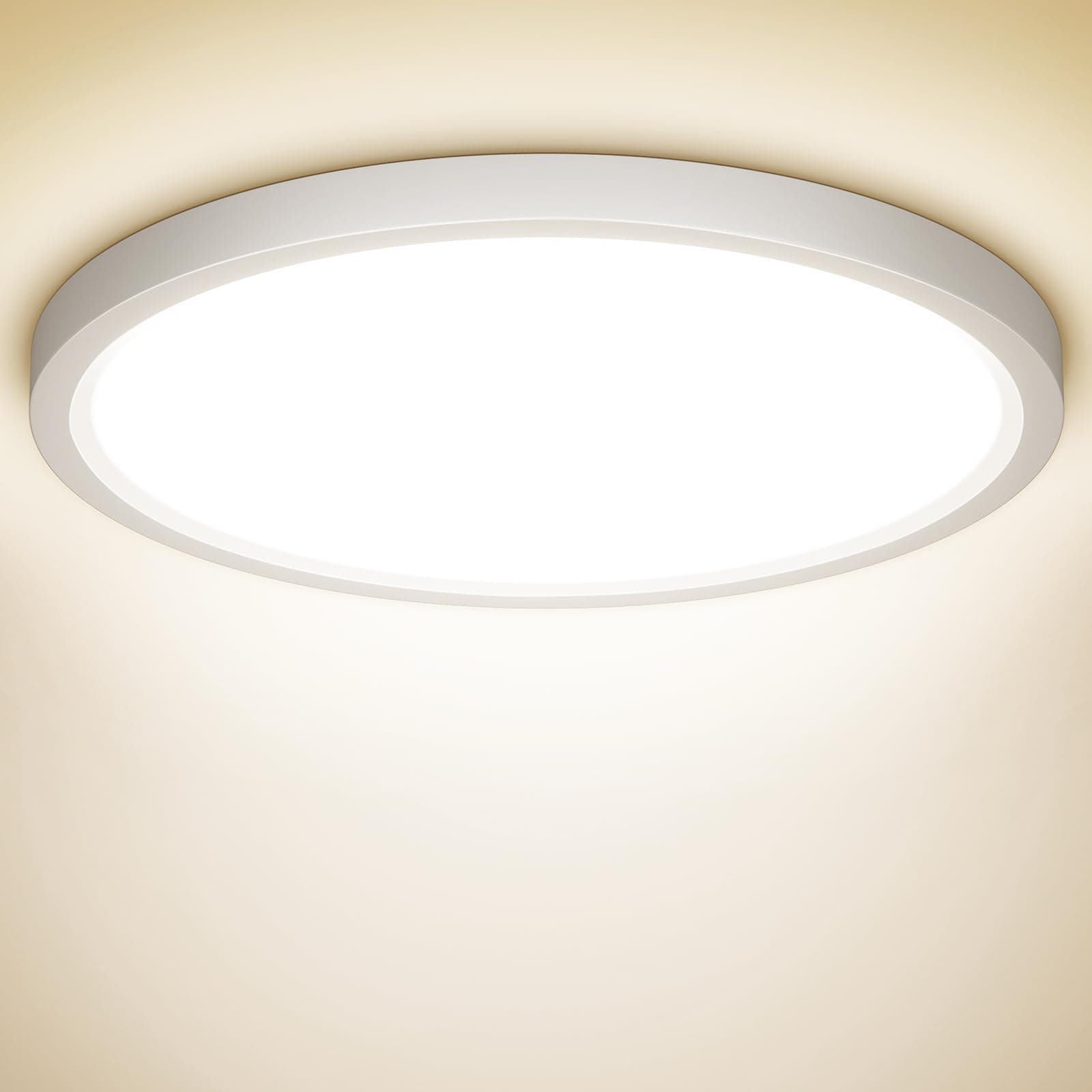 NIBSHOOM LED Deckenleuchte, 18W 1800LM Superschlanke Deckenlampe 4000K IP44 Wasserfest für Wohnzimmer Badezimmer Schlafzimmer Küche Flur Balkon, Rund und Flach Modern Led Lampen Ø220*H24mm, Warmweiß 4000k 22cm
