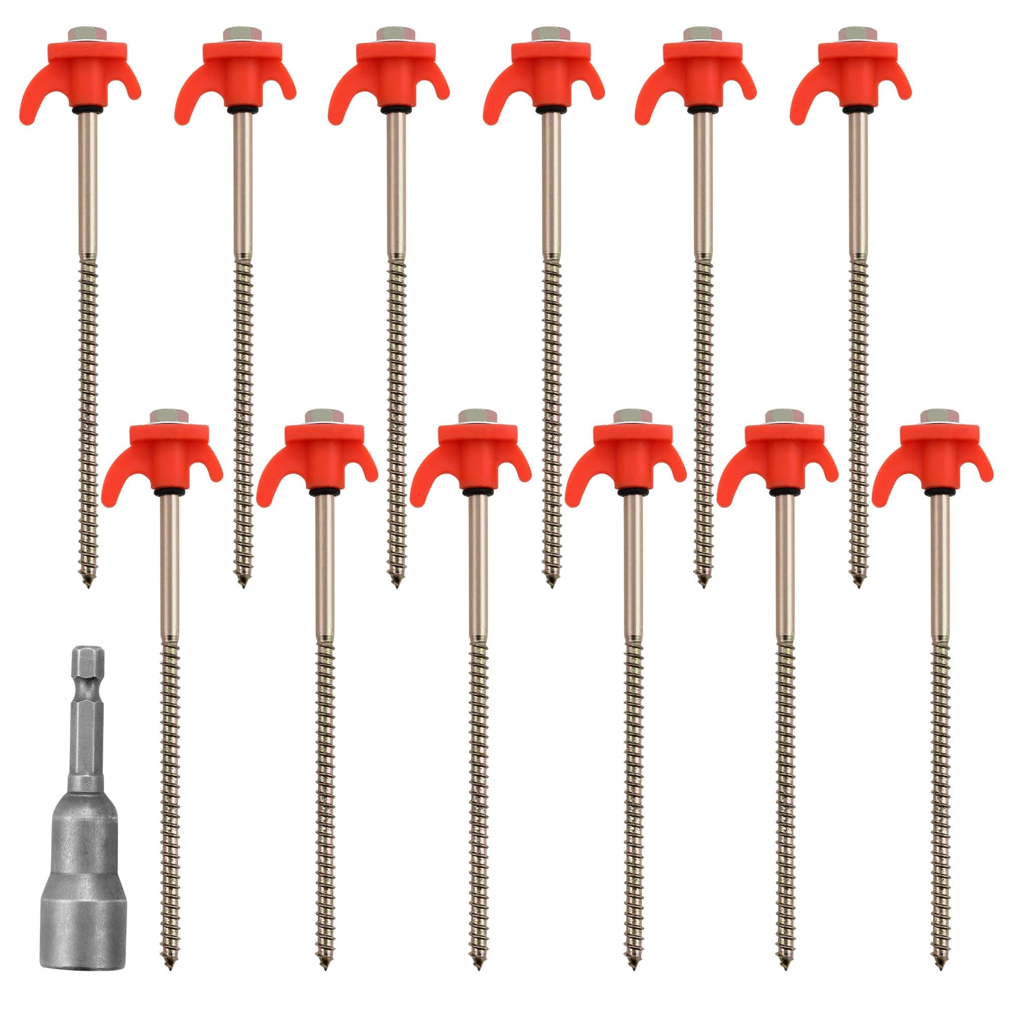 12x Zeltheringe, Drehbare Zeltheringe mit Gewinde, Schraubheringe Mit Steckschlüssel, Heringe Camping für Verschiedene Campingumgebungen, Zeltpflöcke ideal für harten Boden, Wald, Wiesen, Felsen