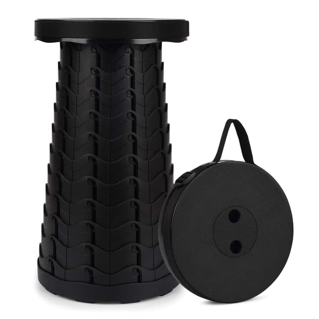 FIEMACH Tragbarer Klapphocker, Zweiten Generation Mini Teleskophocker Leichte Campinghocker für Outdoor Camping Angeln BBQ Drinnen Küche, Belastung 397 lb (Schwarz)