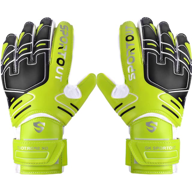 Sportout Torwarthandschuhe, Fußballhandschuhe mit Fingersave, Torwarthandschuhe Kinder,Herren mit rutschfeste 4mm Latex, Torwart Handschuhe für Kinder, Erwachsene und Jugendliche Green 7