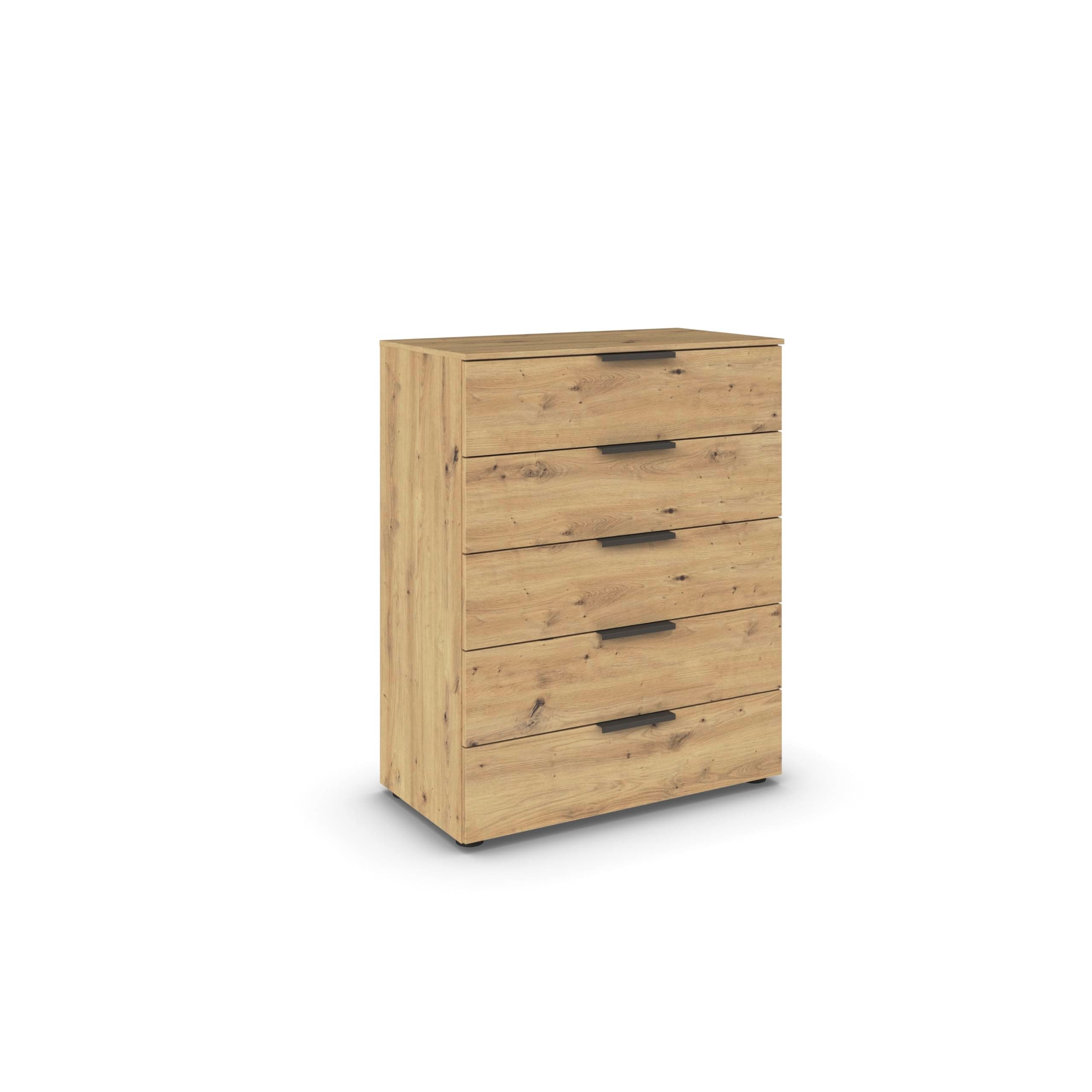 B0CWMHFPH7 Rauch Möbel Flipp, Hochkommode mit viel Stauraum für Flur, Wohnzimmer, Schlafzimmer, Eiche Artisan, Holz, 5 Schubladen, Griffe Graphit, 80x100x42cm Stellfuß | Griffe graphit 42T x 80B x 100H cm (5 Schubladen) Korpus Eiche Artisan | Front Eiche