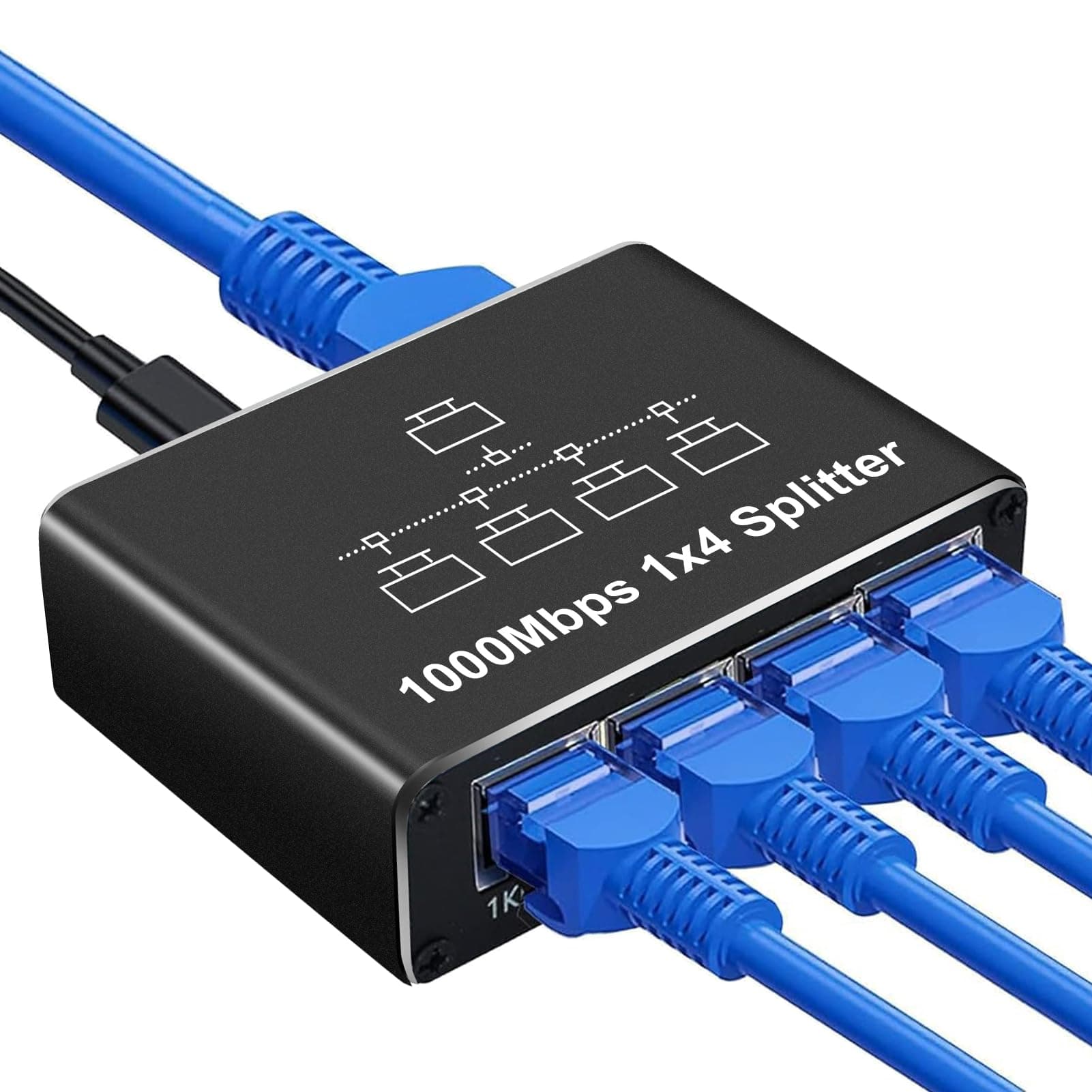Dictien LAN Switch 1 Auf 4 1000Mbps Netzwerk Ethernet Splitter 4 Port Aluminium Gigabit Switch RJ45 mit Type-C Stromkabel für Computer, Switch, Hub, Router, ADSL, Set-Top Box, Digital-TV usw.