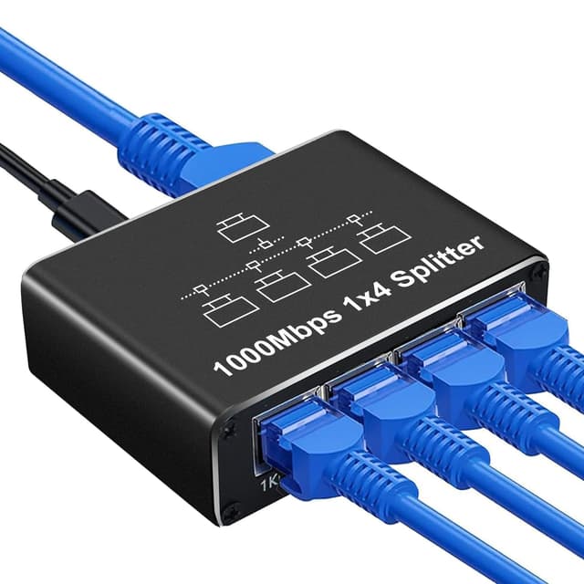 Dictien LAN Switch 1 Auf 4 1000Mbps Netzwerk Ethernet Splitter 4 Port Aluminium Gigabit Switch RJ45 mit Type-C Stromkabel für Computer, Switch, Hub, Router, ADSL, Set-Top Box, Digital-TV usw.