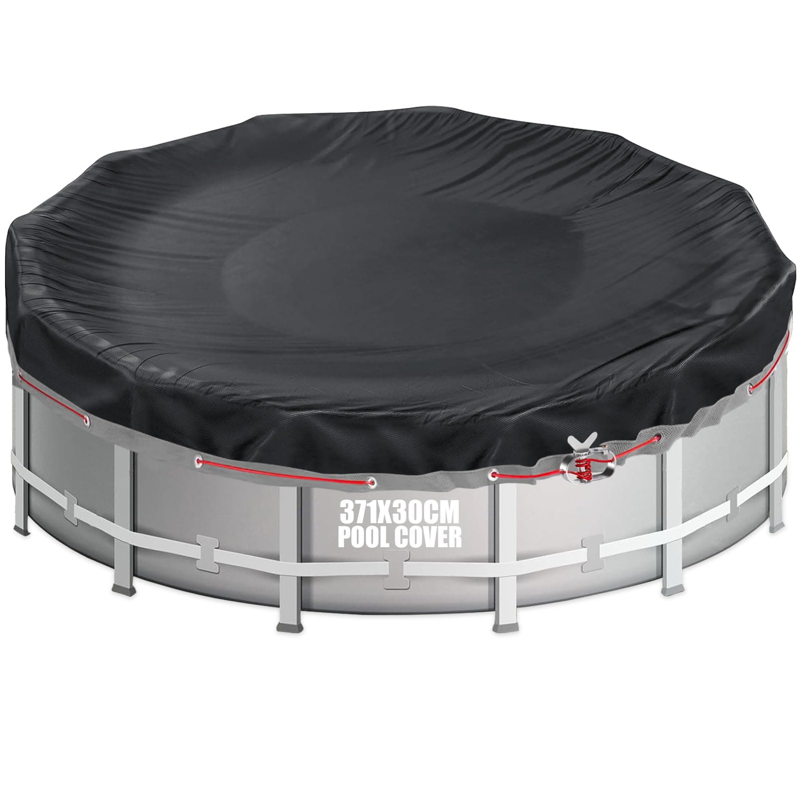 Aipwerer Poolabdeckung Rund für 320-366cm Pool | Pool Plane Ø371cm | Sommer & Winter Poolplane | 420D Oxford Reißfest | Abdeckplane für INTEX & BESTWAY Pools (Schwarze Ösen) Schwarze Ösen 371x30cm für 320-366cm