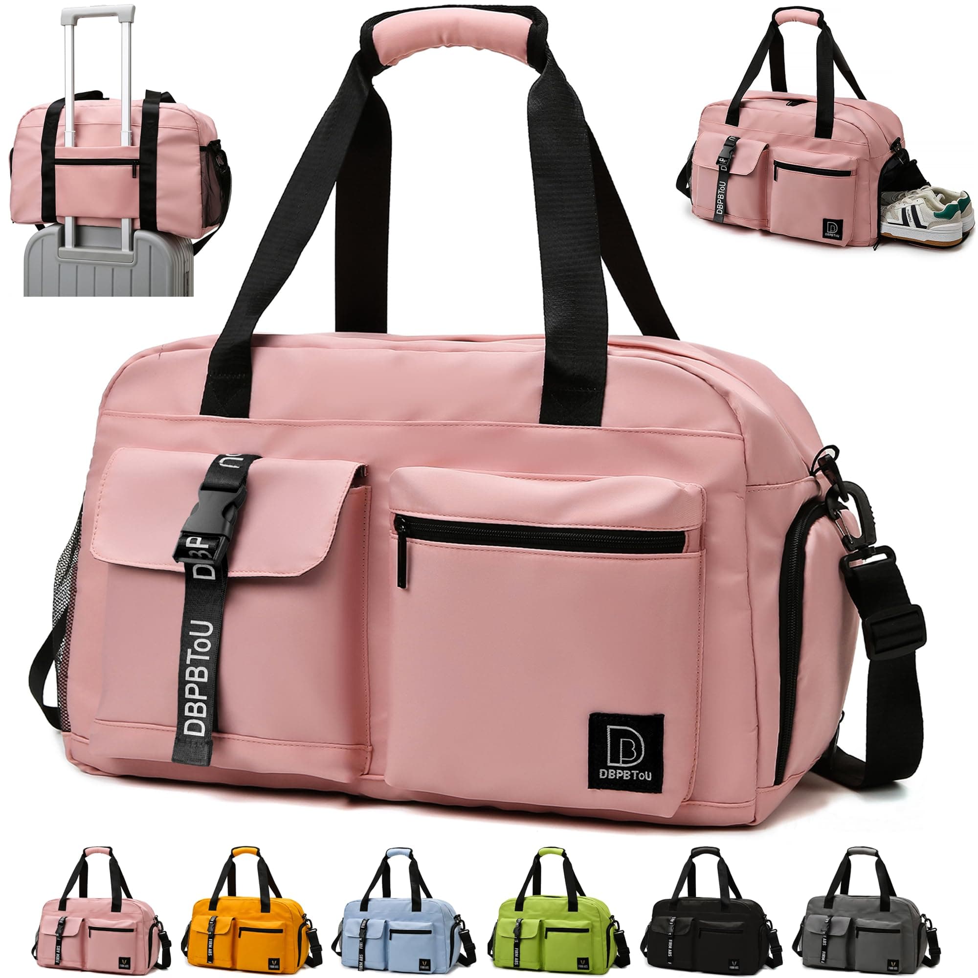 DBPBToU Sporttasche Damen Herren, Reisetasche mit Schuhfach, Trainingstasche mit Nassfach, wasserdichte Weekender Bag, Gym Bag/Schwimmtasche/Saunatasche Verwendet Werden kann (rosa)