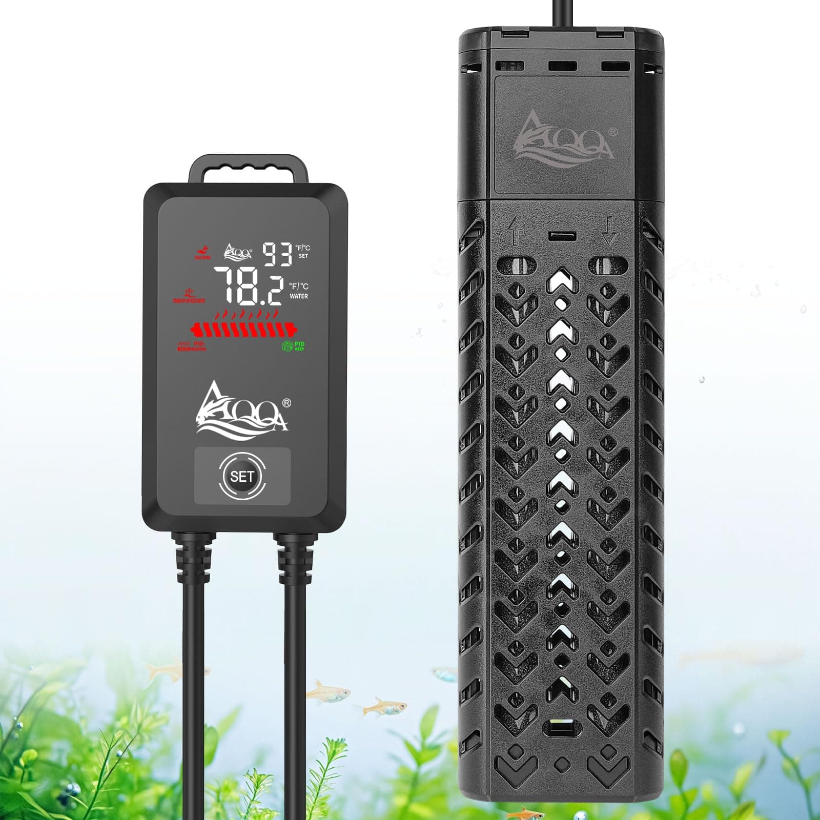 AQQA Aquarium Heizung, 500W Einstellbare Aquarium Heizstab,Temperatur Aquarium Heizer,Heizung für Aquarien mit Externem Digitalanzeige LED Controller für 100-300L 500W für 100-300L