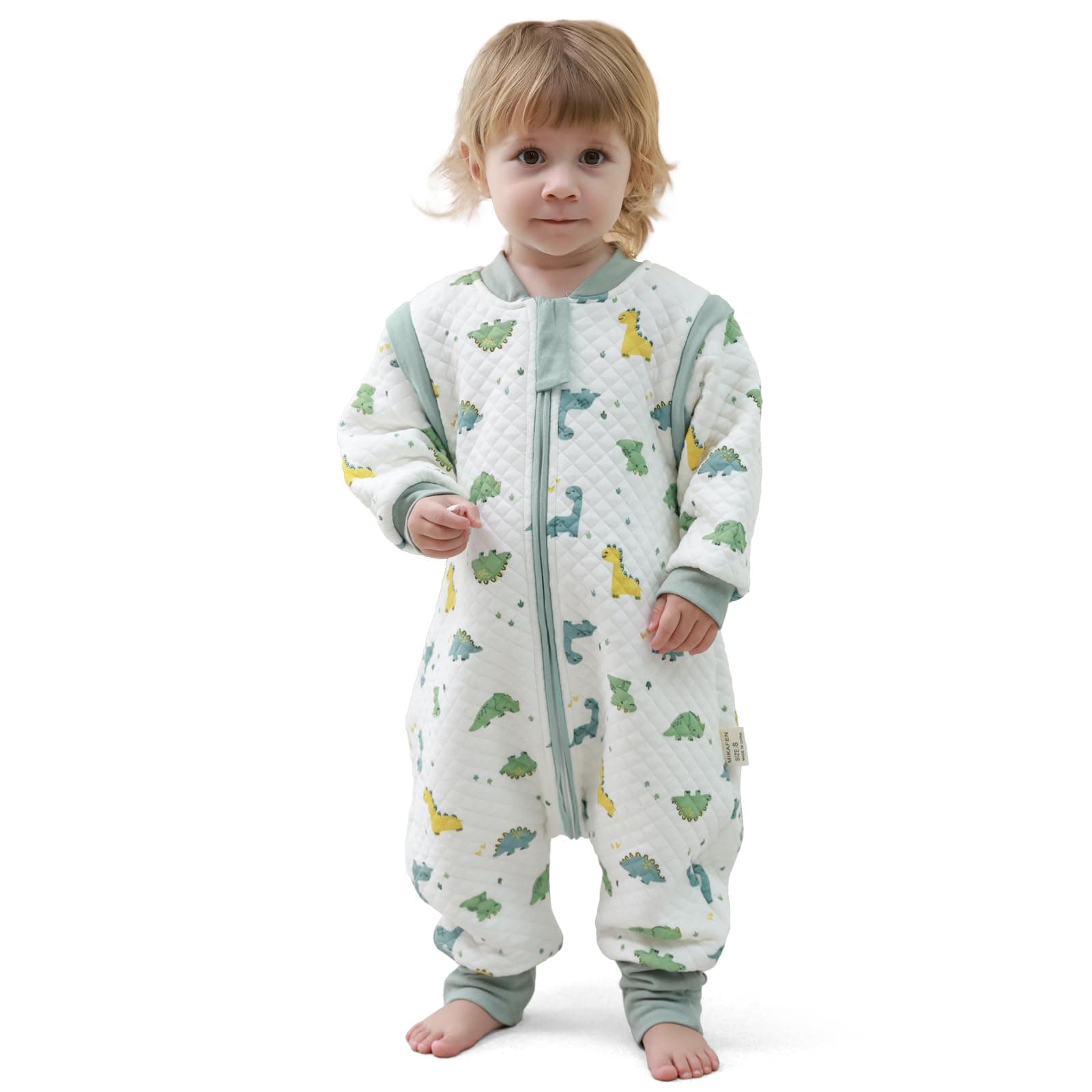 MIKAFEN Baby Schlafsack mit Füßen 2.0 Tog 100% Baumwolle, Kinder Ganzejahres Schlafsack mit Abnehmbare Ärmel, Ganzjährig Schlafsack mit Beinen,Dinosaurier, 18-36 Monate 80/Baby Höhe 85-95cm Dinosaurier