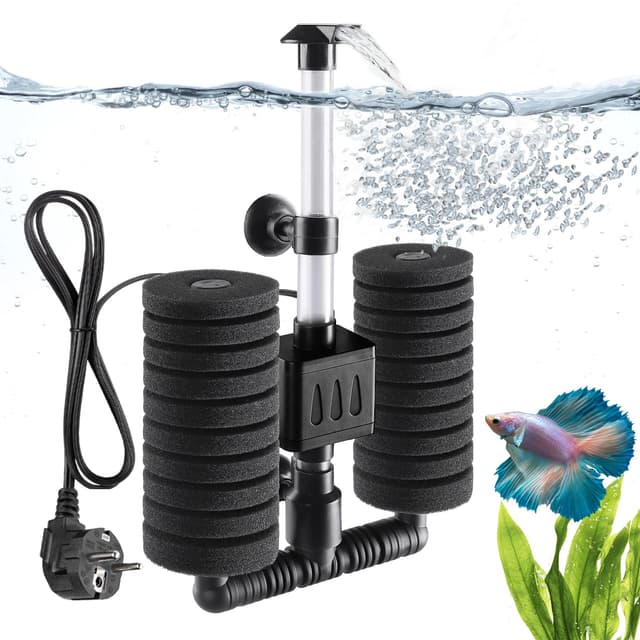 AQQA Aquarium Filter,5W Elektrischer Aquarium Innenfilter,Leiser Aquarien Schwammfilter mit 190L/H Wasserpumpe,Aquarium Pumpe mit Filter für bis zu 150L Aquarium