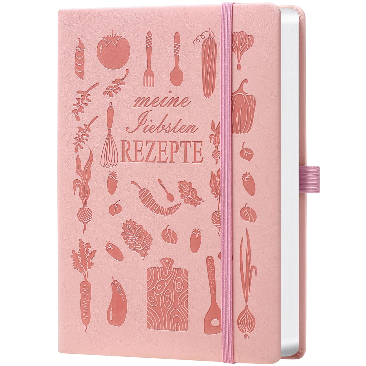HwxBen Rezeptbuch A5 Rosa – Kreatives Kochbuch zum Selberschreiben – Für Lieblingsrezepte, mit viel Platz, Inhaltsverzeichnis & Register – Ideal zum Verschenken an Kochliebhaber Rosa 21 x 14.5