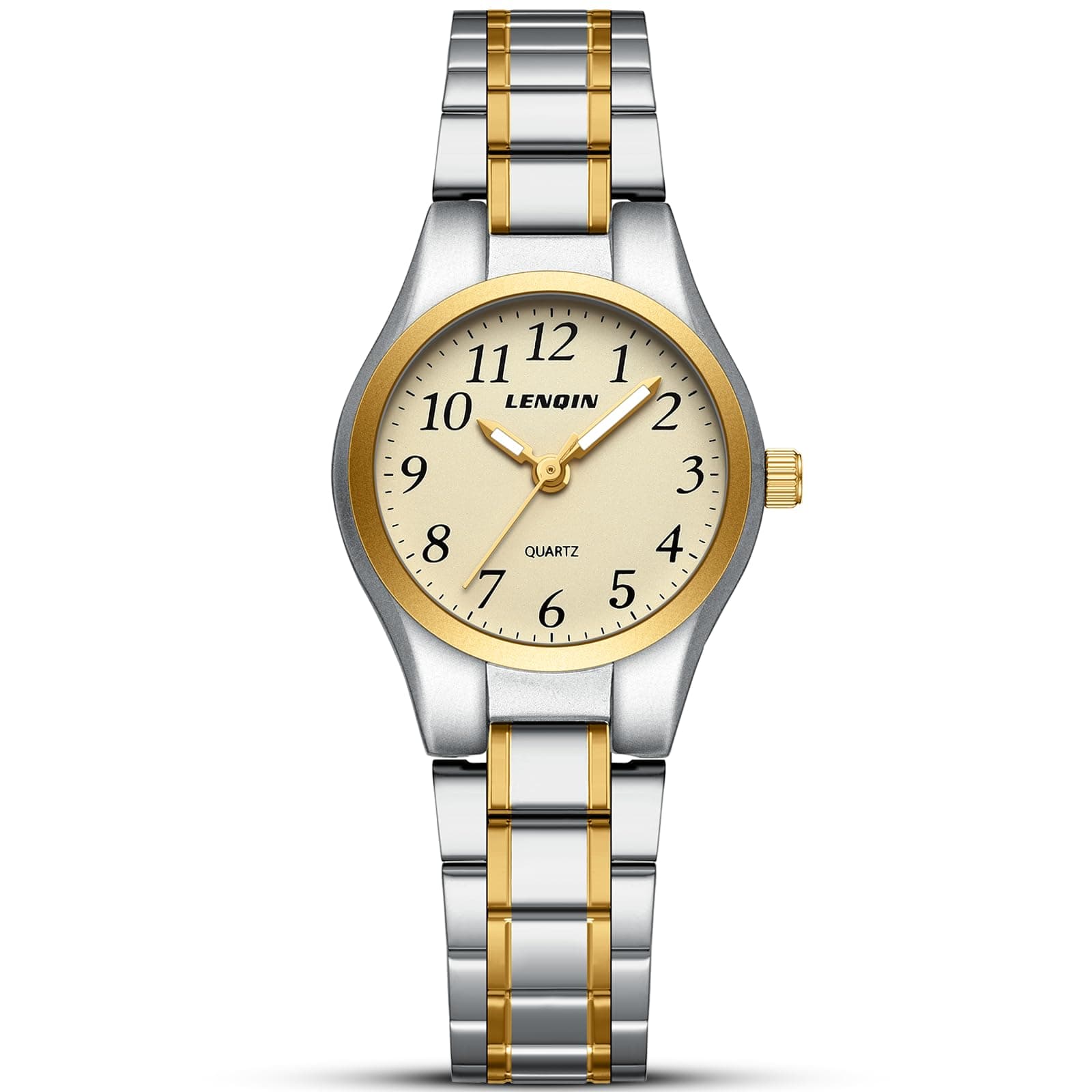 LN LENQIN Damenuhr Edelstahl Armbanduhr Damen wasserdichte Uhr Damen Klassisch Analog Quarz Damenuhren 01- Silber Gold Gold