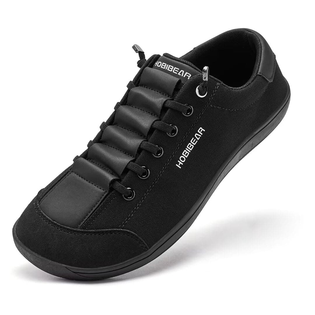 HOBIBEAR Unisex Breite Barfuss Schuhe Damen Herren Minimalistische Barfußschuhe Outdoor Trail Running Schuhe Leicht und Bequem Voll Schwarz 42 EU Weit