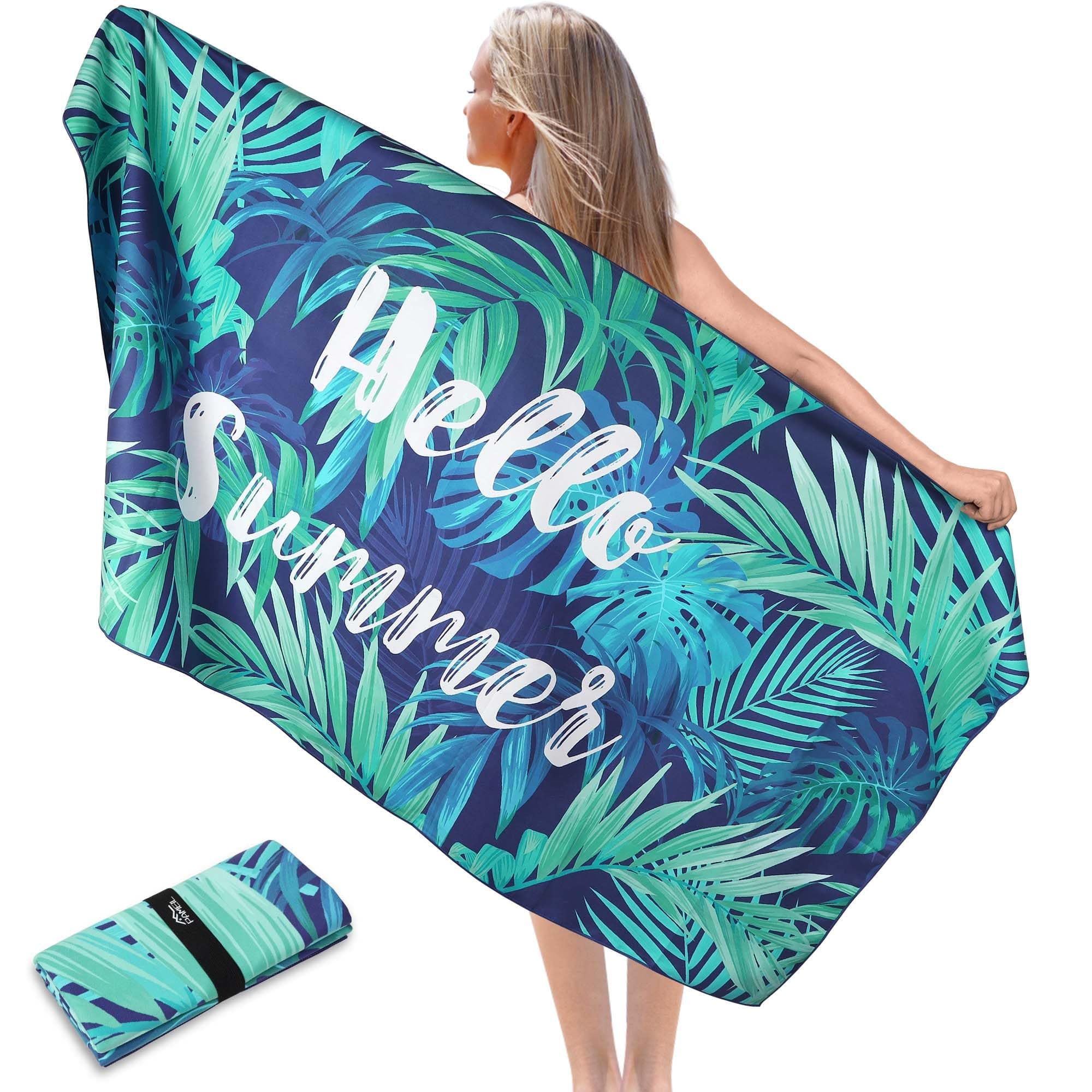 Pameil Strandtuch Mikrofaser Handtuch Groß 90x180cm,Microfaser Handtücher Kompakt und Sandfest, Leicht und Schnelltrocknend Gym Handtuch für den Strand,Gym, Travel,Strand,Sauna 90x180cm Blaue Blätter
