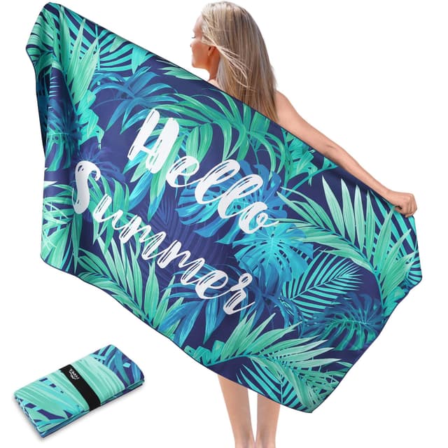 Pameil Strandtuch Mikrofaser Handtuch Groß 90x180cm,Microfaser Handtücher Kompakt und Sandfest, Leicht und Schnelltrocknend Gym Handtuch für den Strand,Gym, Travel,Strand,Sauna 90x180cm Blaue Blätter