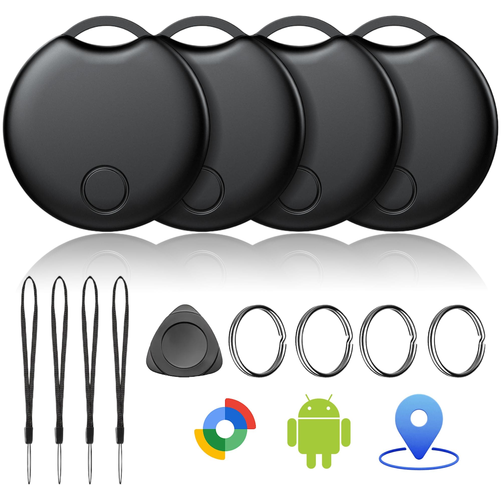 Tracker Android Air Tag Schlüsselfinder, Smart Tag kompatibel mit Google „Find Hub“-App (nur Android), Bluetooth Tracker für Schlüssel, Geldbörse, Fahrrad & Koffer, austauschbare Batterie, 4er-Pack Schwarz