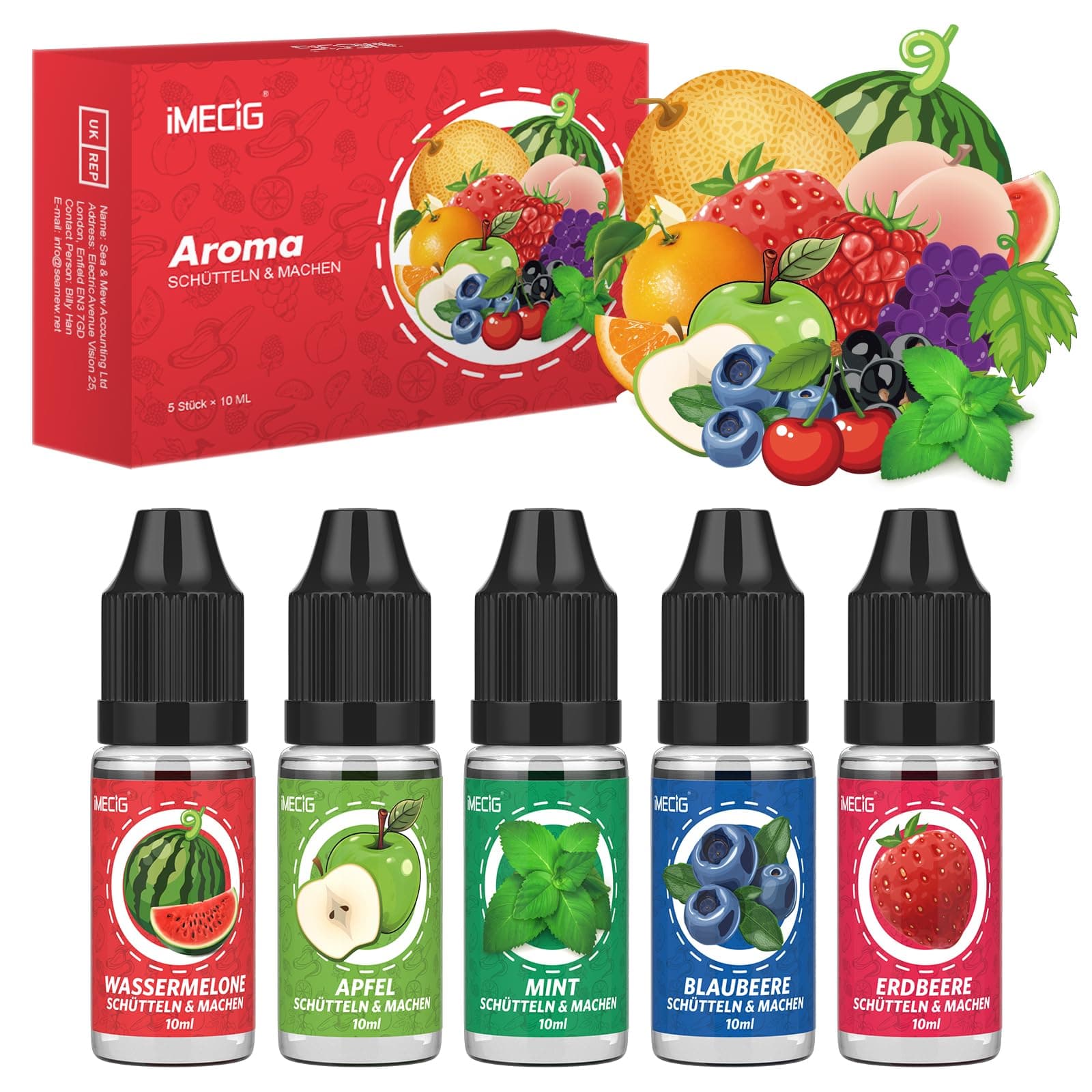 IMECIG konzentriertes Aroma 5 X 10 ML Set, Schütteln & Machen, Natürliches Konzentriertes Aroma in Lebensmittelqualität, Optimal für DIY, Backen, Kochen, Raumerfrischung uvm.