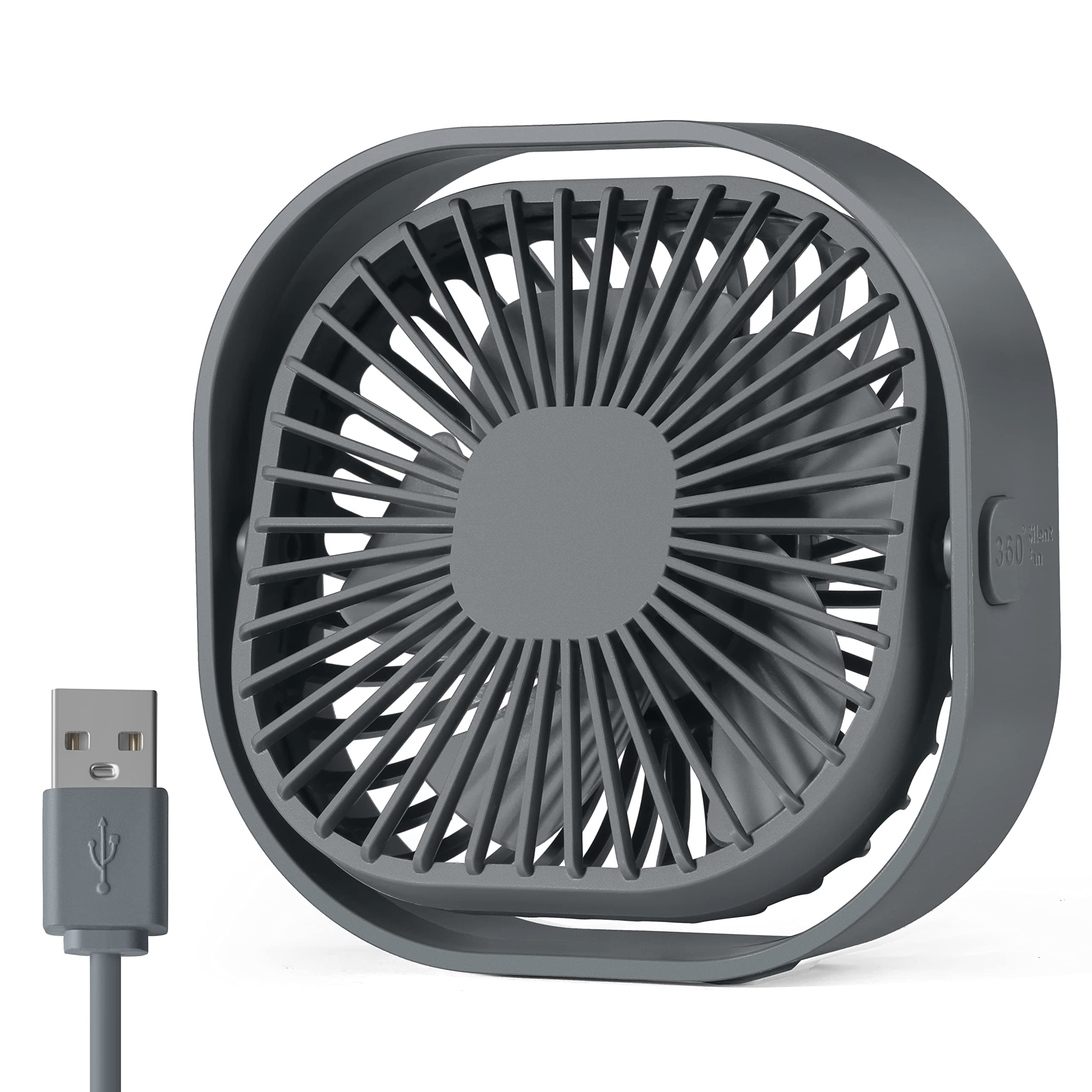 benpen USB Tischventilator Leise Klein,360° Mini Ventilator Grow,Small Table Fan Mit 3 Stufe,BüRo Ventilator,keiner USB Lüfter pflanzen ventilator Schreibtisch Schlafzimmer Zuhause im Freien PC Grey