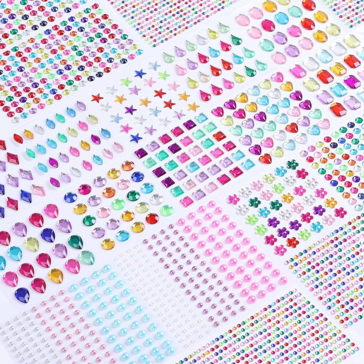 VICDUEKG Glitzersteine Selbstklebend, 1796 Stück Bunt Strasssteine Selbstklebend Schmucksteine zum Aufkleben Acryl Crystal Edelstein zum Aufkleben für DIY Handwerke, Nägel Deko (17 Blätter) 17 Sheet- Bunt