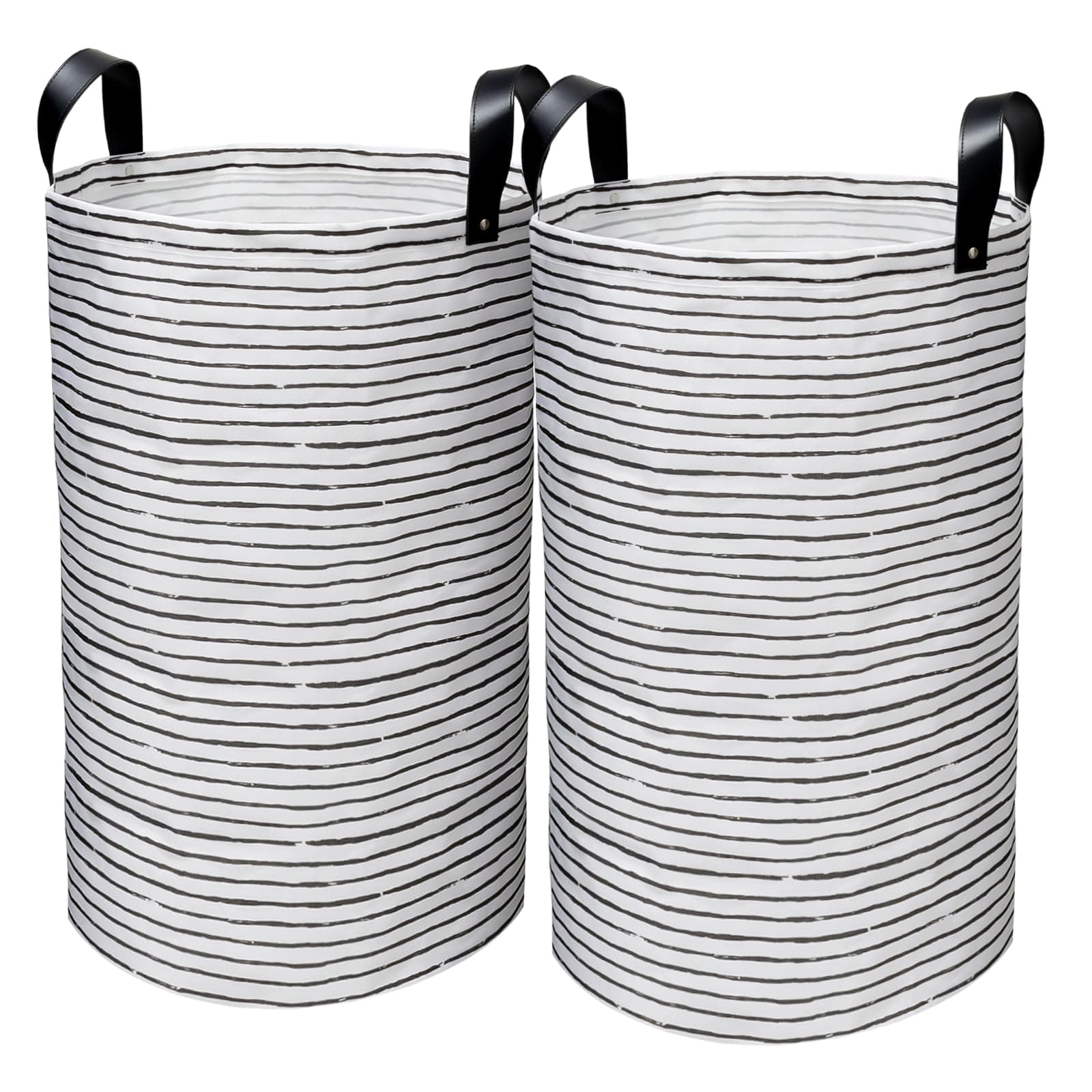 rigors 2 Stück 60L Faltbare Wäschekorb, Groß Wäschesack mit verstärkten Nieten PU-Ledergriffen, Wäschetonne freistehender Laundry Basket wasserdicht innen Wäschesammler für Badezimmer schwarz