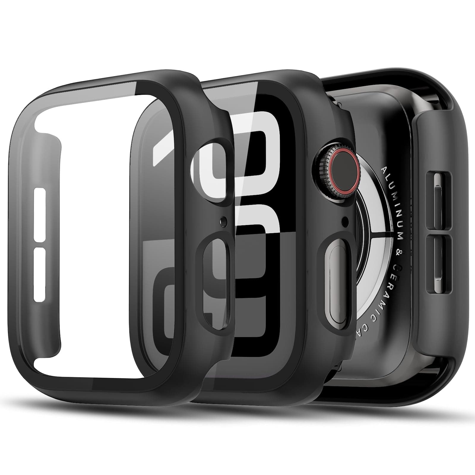 TGKML 2-Stück Kompatibel mit Apple Watch SE 3/SE 2/SE/6/5/4 Schutzhülle mit Displayschutzfolie 44mm, Hard Gehäuse Eingebaut Kratzfest Gehärtetes Glas Schutzfolie für iWatch 44 mm, Schwarz*2 Schwarz/Schwarz 44MM für Series SE 3/SE 2/SE/6/5/4