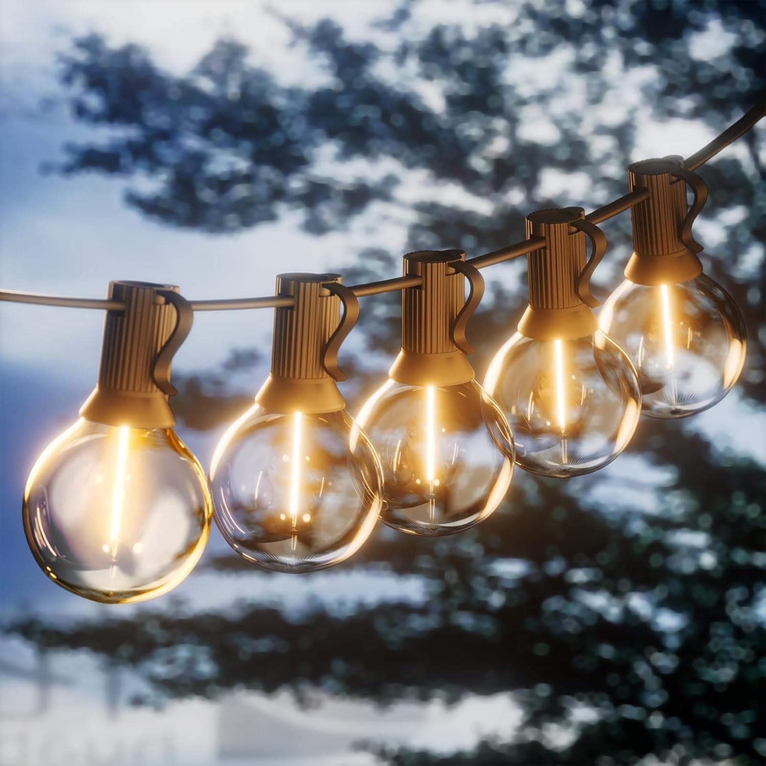 Bomcosy Lichterketten im Freien, G40 2∗15M Drinnen Außen Beleuchtung Lichterketten mit 92 + 8 E12 Birnen IP45 wasserdicht Lichterkette für Garten, Terrasse, Bäume, Haus Party Halloween Deko G40-30M-100 LED