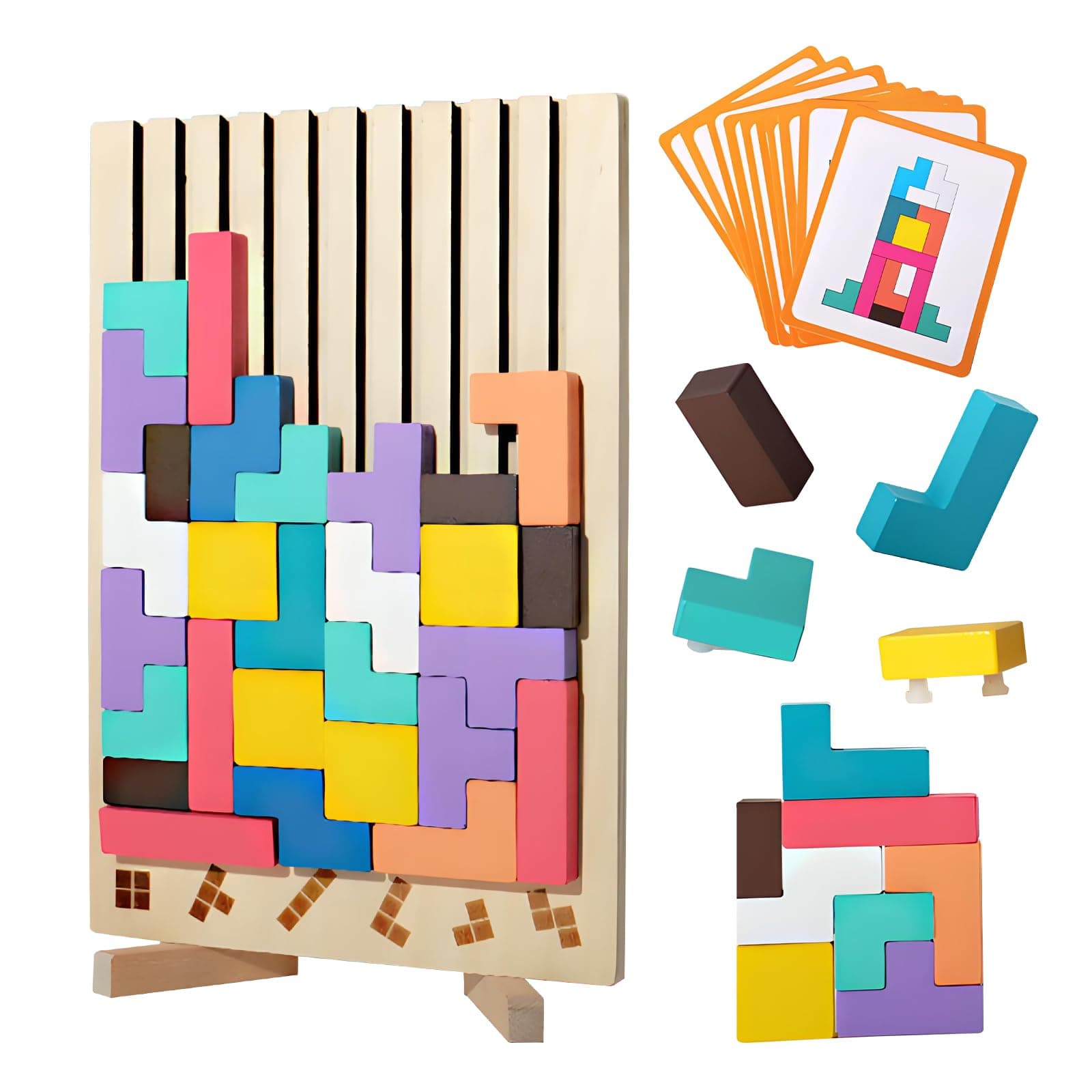 Holzpuzzle Tetris, Lernspielzeug, Montessori-Spiele 3 4 5 6 Jahre, Intelligenz Jigsaw, Gehirn Spielzeug, bunt, geometrische Blöcke Tetris, Geschenk für Kinder