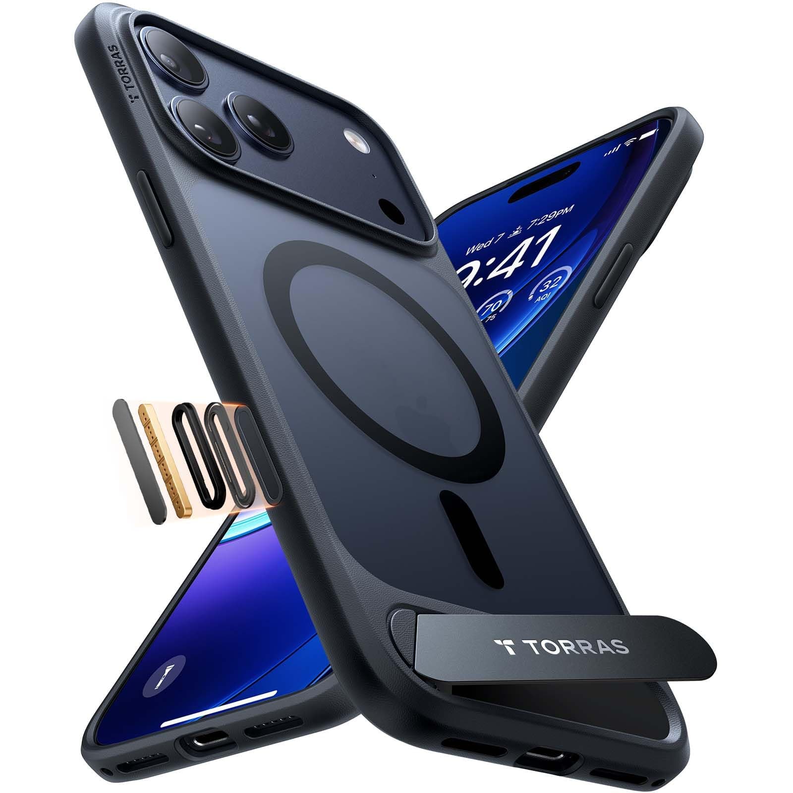 TORRAS Ostand L1 für iPhone 17 Pro Max Hülle mit Flügelständer Kompatibel mit MagSafe-Zubehör 3,66m Zertifizierte Militärschutz Stoßfest Magnetkraft Case für iPhone 17 Pro Max Handyhülle Matt Schwarz Schwarz iPhone 17 Pro Max
