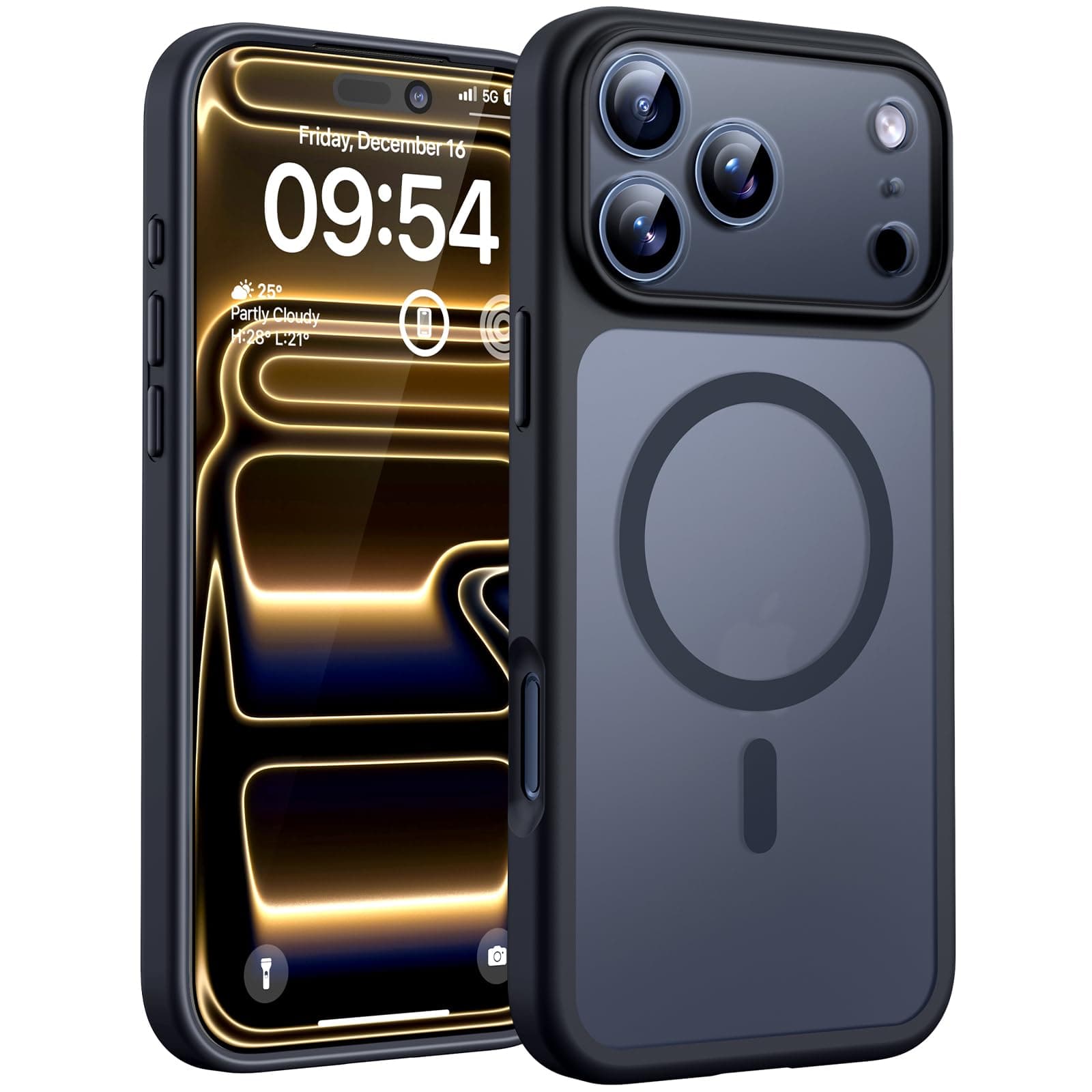 TOCOL für iPhone 17 Pro Hülle für MagSafe, Vollständiger Kameraschutz, Eingebauter Magnetring, Stoßfest Kratzfest Transluzente Matt Handyhülle für iPhone 17 Pro Case 6,3 Zoll, Schwarz iPhone 17 Pro Schwarz