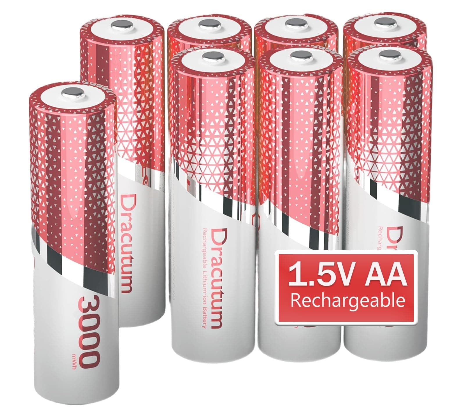 Dracutum AA Wiederaufladbare Lithium Akkus 8 Pack, 3000mWh Hohe Kapazität 1.5V AA Batterien, Lang anhaltende wiederaufladbare AA Li-ion Batterie mit Integrierter Charing Aufbewahrungsbox