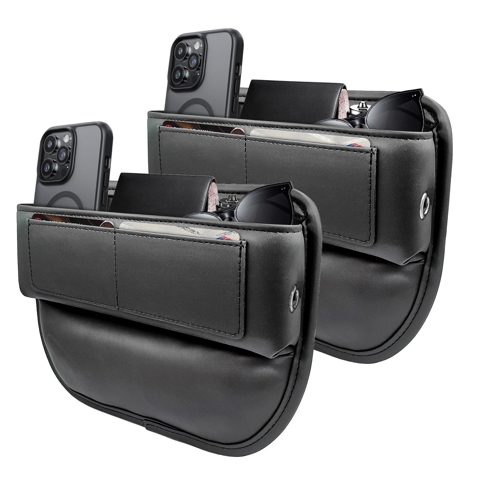 Auto Lückenfüller Organizer, Premium Leder Autositz Sitzlückenfüller, Car Seat Gap Filler Storage, Aufbewahrungsbox Autositz lücken für Most SUV LKW (Schwarz, 2P) 2p-schwarz