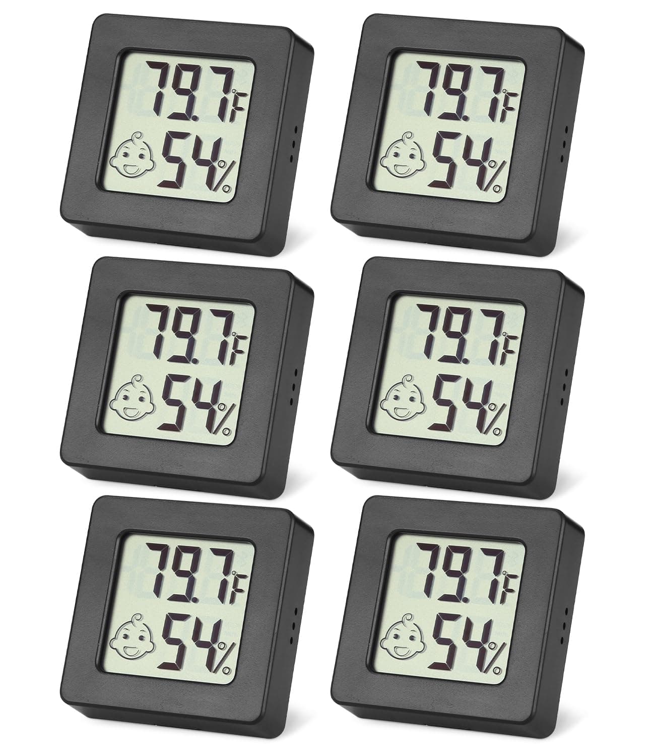 6 Stück Mini Luftfeuchtigkeitsmesser Thermometer, Digital Thermo-Hygrometer Innen, Luftfeuchtigkeit Hygrometer, Zimmerthermometer Hygrometer für Babyzimmer, Weinkeller, Büro, Wohnzimmer,Schwarz