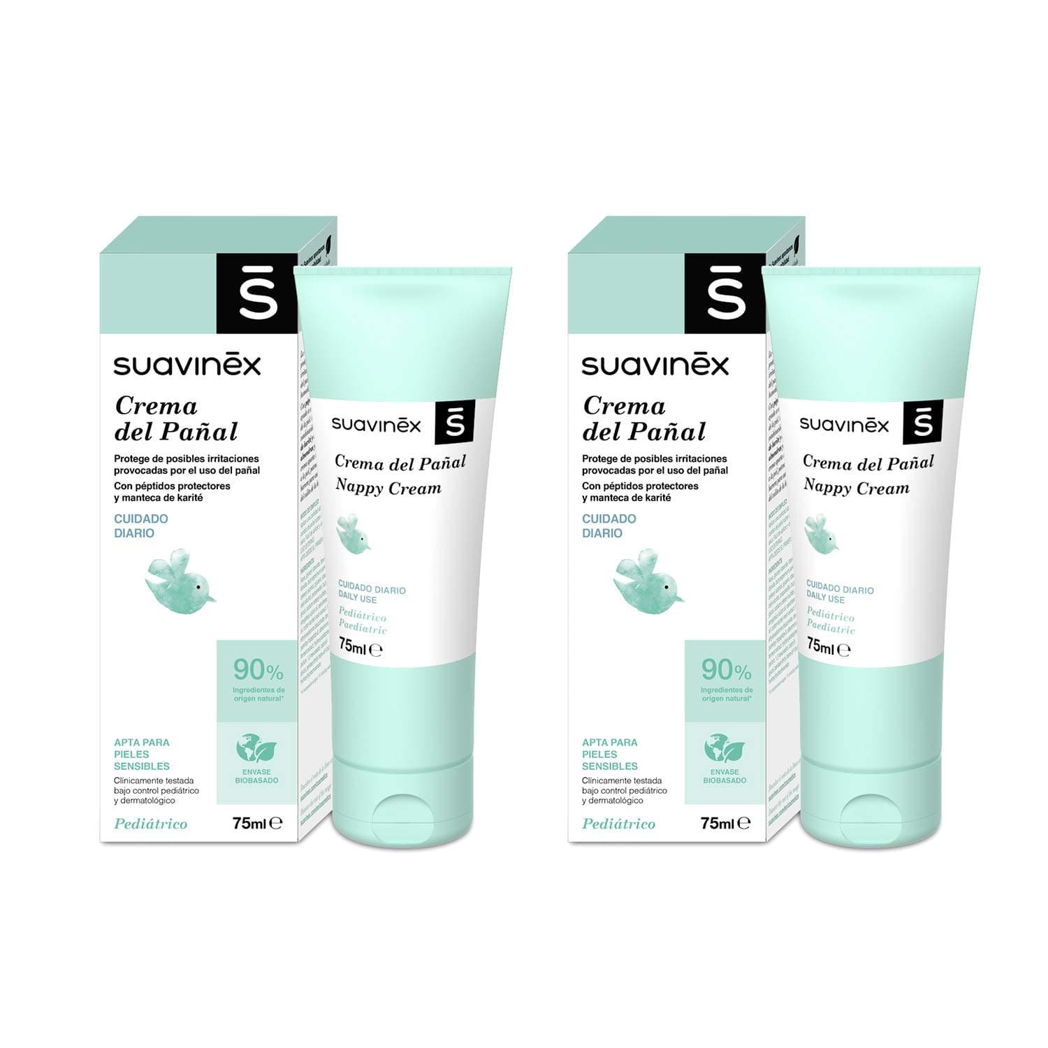Suavinex 2 x Windelcreme für Babys, schützt vor Reizungen und Rötungen, geeignet für empfindliche Haut, 90% Inhaltsstoffe natürlichen Ursprungs, Grün, 2 x 75 ml