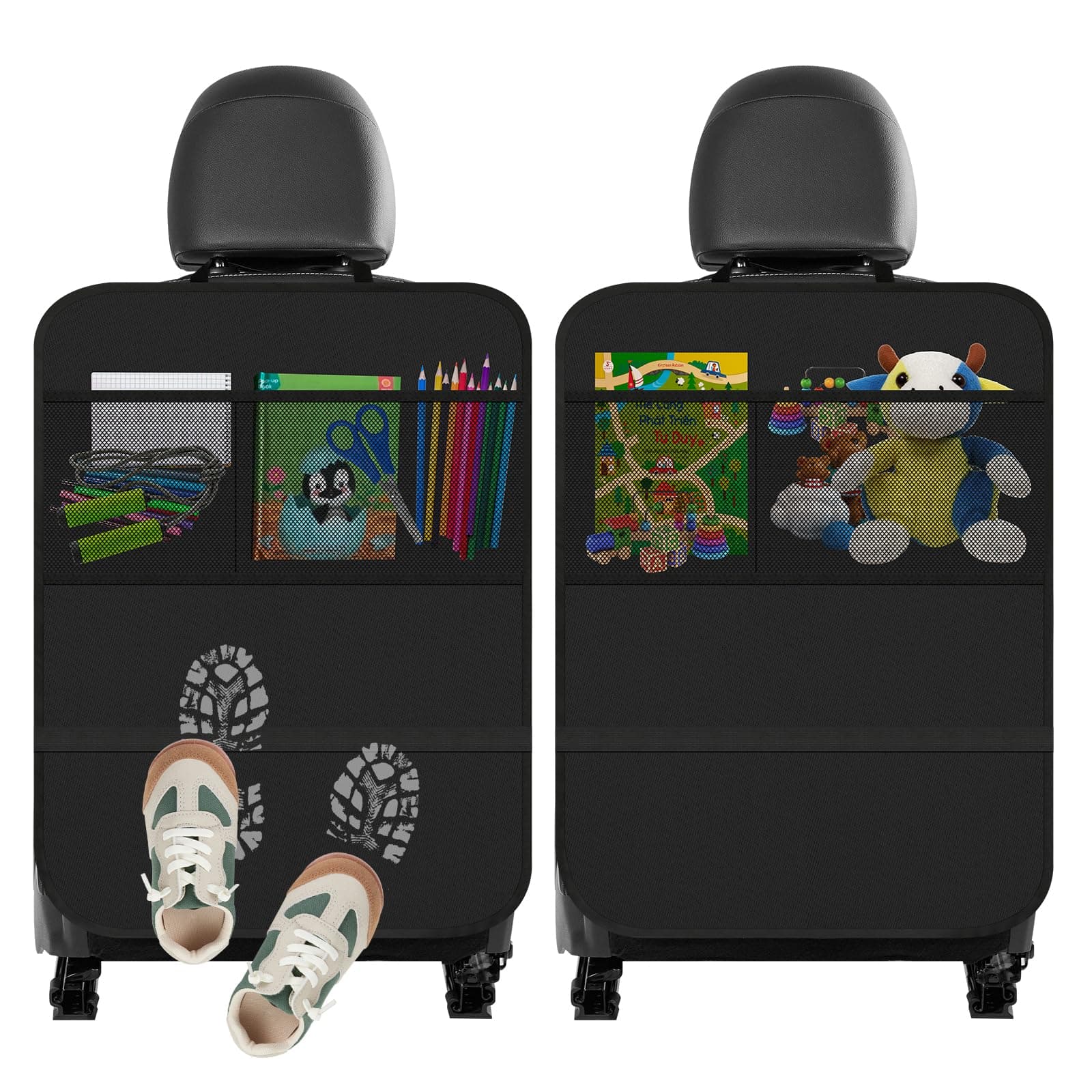 Cozary 2 Stück Auto Rückenlehne Schutz 70x50 cm, Autositz Schutz Rückseite Kinder mit 2 Großen Taschen, Oxford Tuch Verhindern Kick Auto Rücksitz 2pcs schwarz