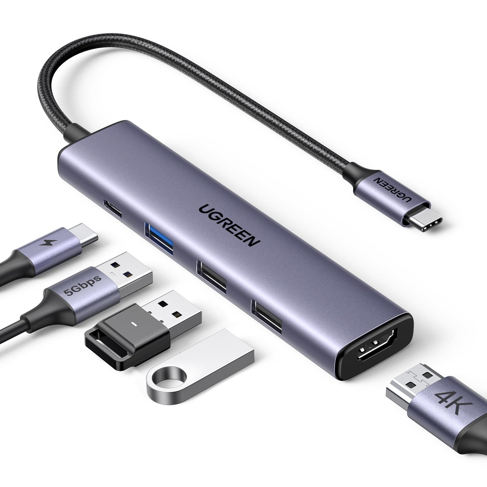 UGREEN Revodok 105 USB C Hub PD100W, 4K HDMI, 3*USB A Datenports USB C Adapter Multiportadapter kompatibel mit iPhone 16, Galaxy S24, Surface, MacBook Pro/Air, iPad Pro/Air, Steam Deck usw.