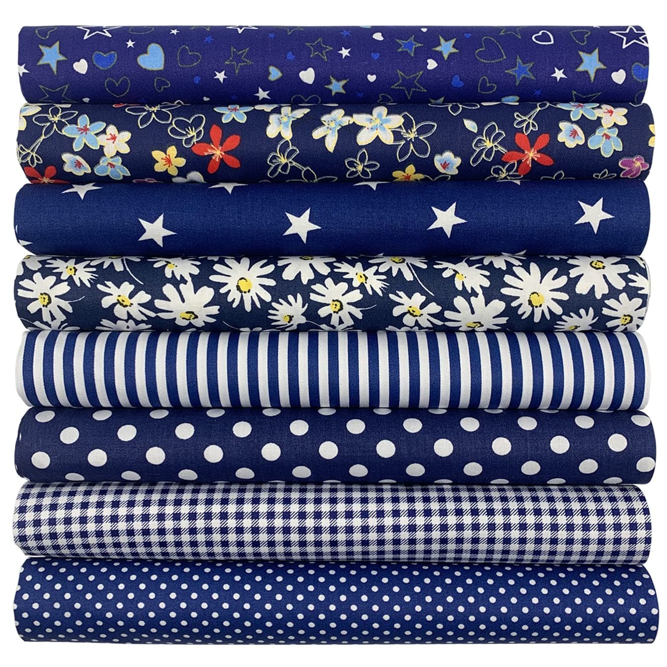 aufodara 8 Stück Baumwollstoff Meterware Stoffpaket 50 x 50 cm Stoff, Stoffe zum Nähen, Patchwork zum Quilten DIY Basteln Handwerken, Quadrate Baumwolltuch (Dunkelblau)