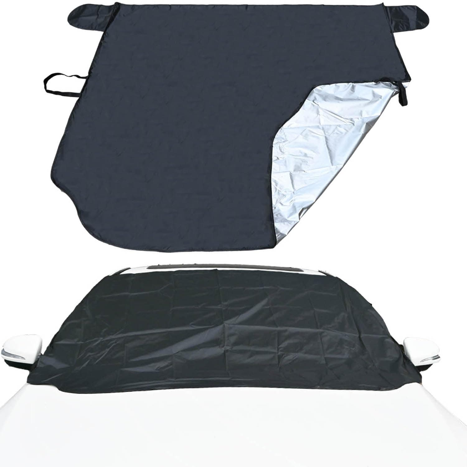 Frontscheibenabdeckung Winter, 158 * 125 cm Windschutzscheibenabdeckung Auto Abdeckplane Winter Scheibenabdeckung Auto Winter Groß Die Gegen Schnee, EIS, Frost, Staub, Sonne Schwarz