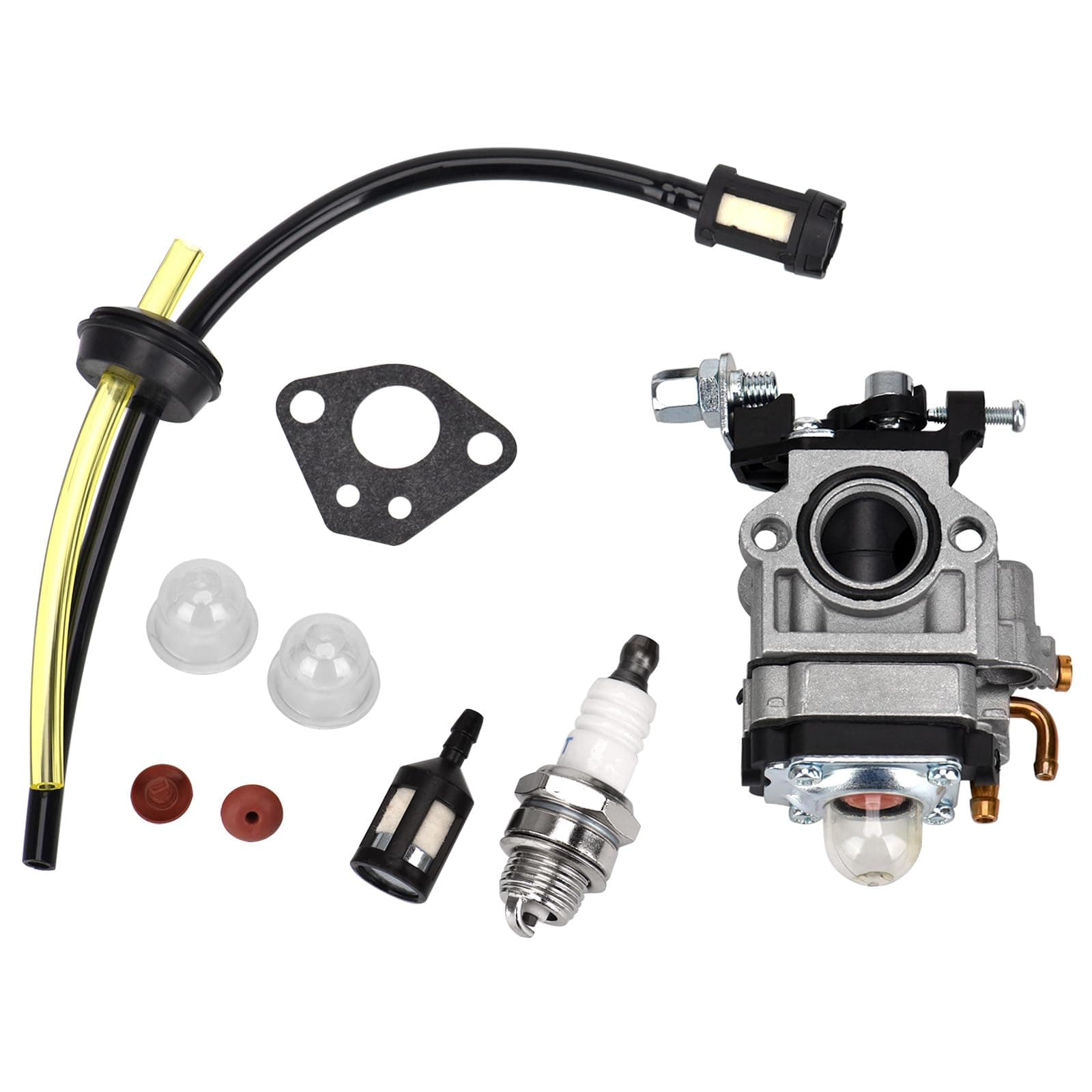 Queta Vergaser für Motorsense 52 cc 49 cc 43 cc, Carbu-Set mit Dichtung, Schlauch, Zündkerze und Benzinfilter