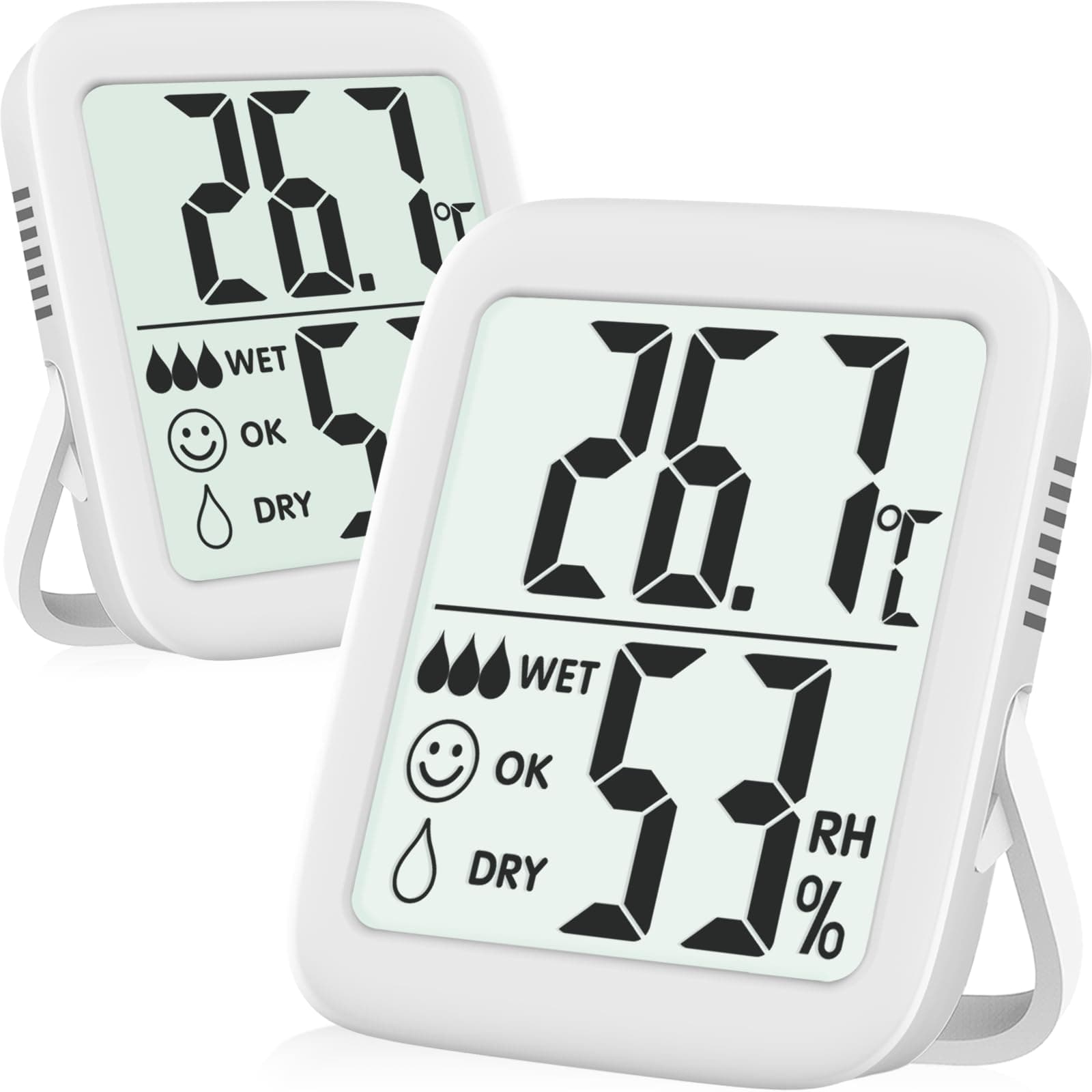 Antonki 2 Stück Thermometer Hygrometer Innen Raumthermometer, Digital Temperatur und luftfeuchtigkeitsmesser innen für Gewächshaus, Wohnzimmer, Babyzimmer, Weinkeller- Inklusive Batterie Thermo-Hygrometer , Weiß, 2 Stück (Aufgerüstet)
