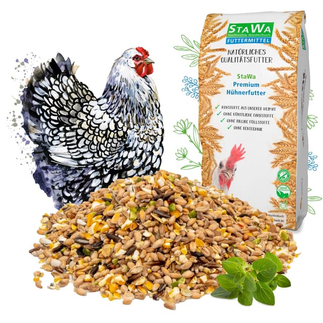STAWA Premium Hühnerfutter, Geflügelkörnerfutter, ohne Gentechnik, mit Oregano-Öl und Pfefferminz-Öl, 25 kg 25 kg (1er Pack)
