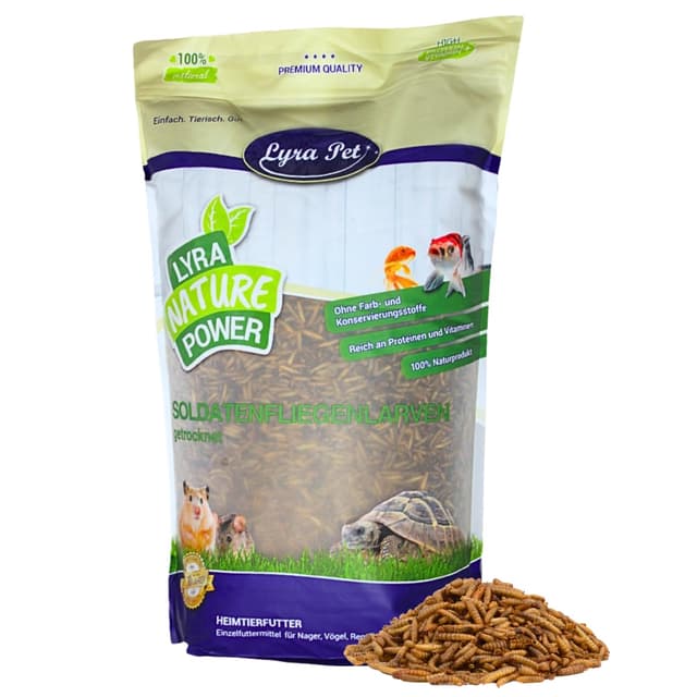 Lyra Pet® | 5 kg Soldatenfliegenlarven getrocknet | Black Soldier Fly | Hermetia Illucens | Wie Mehlwürmer | Reich an Kalzium & Proteinen | Energiereiches Futter für Vögel, Fische, Nager & Reptilien