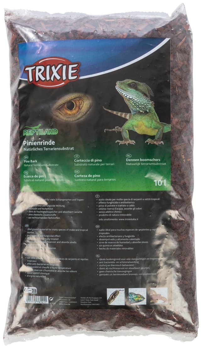 TRIXIE Pinienrinde Terrariensubstrat ideal für Schlangen und Tropenreptilien - 10 Liter - antibakteriell - entstaubt und hocherhitzt - Feuchtigkeitsspeicher - ohne chemische Zusatzstoffe - 76141 Braun 10 Liter