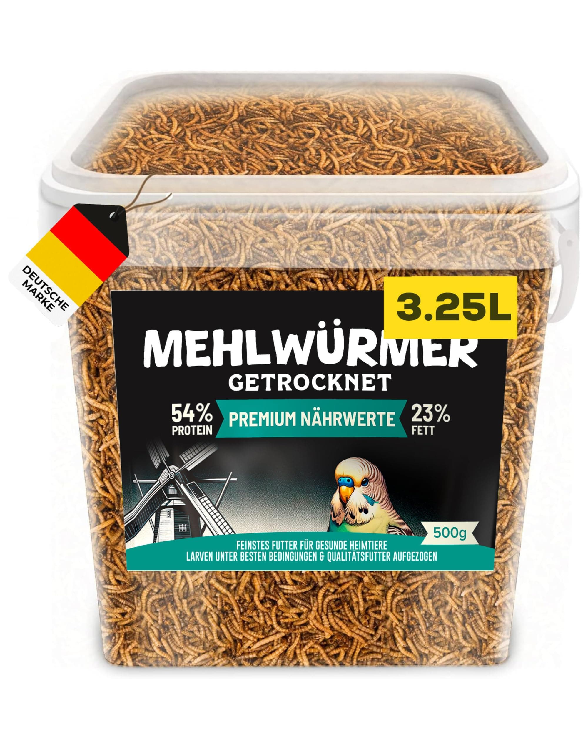 Mehlwürmer getrocknet 500g Premium Hühnerfutter Insekten Vogelfutter Wildvögel ganzjährig Igelfutter Vögel, Fische, Schildkröten, Nager, Igel, Reptilien, Eichhörnchen Futter Hamsterfutter (3,25L) 500 g (1er Pack)