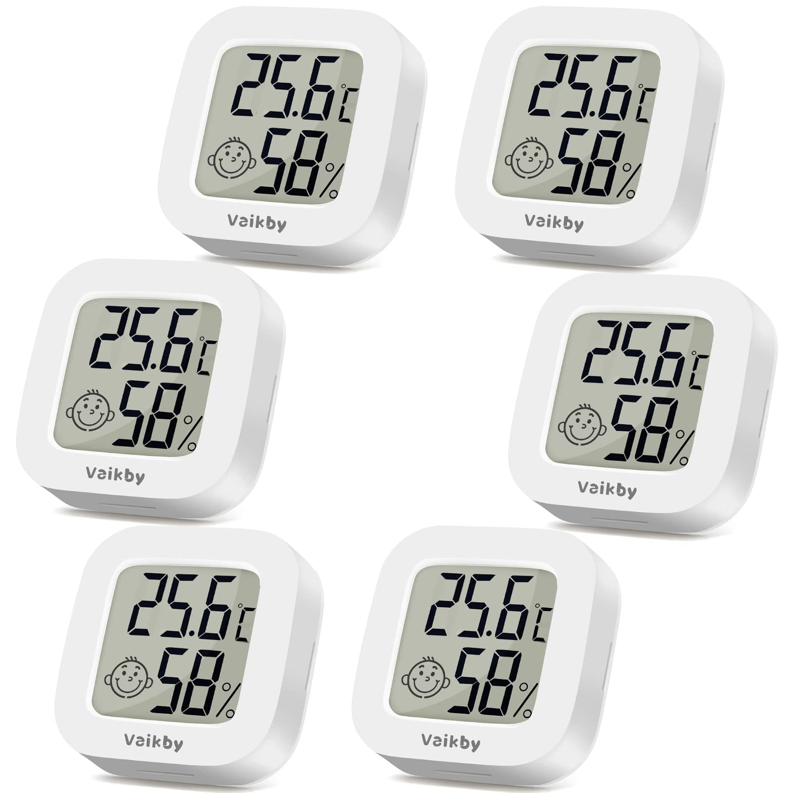 Vaikby Mini Digital Thermometer Hygrometer innen 6 Stück, raumthermometer zimmerthermometer temperatur und luftfeuchtigkeitsmesser, Hochgenauer temperatursensor Display in ℉/℃ für Innenraum Babyraum ℃/℉/Schalter 6