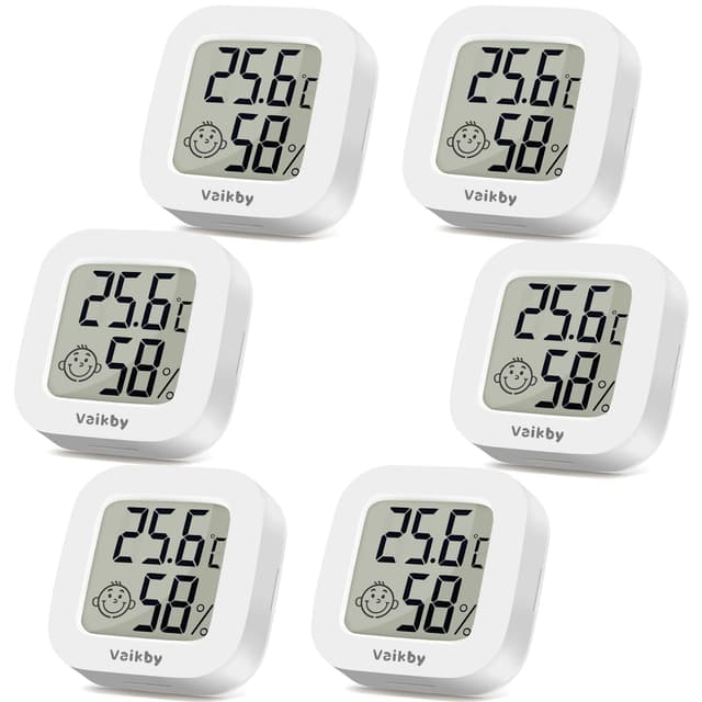 Vaikby Mini Digital Thermometer Hygrometer innen 6 Stück, raumthermometer zimmerthermometer temperatur und luftfeuchtigkeitsmesser, Hochgenauer temperatursensor Display in ℉/℃ für Innenraum Babyraum ℃/℉/Schalter 6