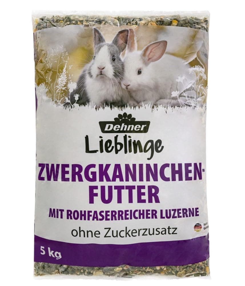 Dehner Zwergkaninchenfutter | Kaninchenfutter in Markenqualität, Alleinfuttermittel für Kaninchen, Nagerfutter ohne Zuckerzusatz und Konservierungsstoffe |mit Luzerne und Karotte | Adult | 5 kg Luzerne , Karotte 5 kg (1er Pack)