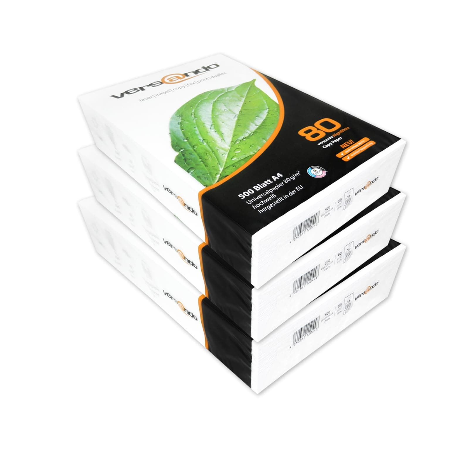 versando 1.500 Blatt Druckerpapier A4 hochweiß CIE161 Premium Kopierpapier (3x 500 Blatt HighWhite 80) strahlende Farben, klare Schrift, PEFC zertifiziert (b) 1500 Blatt Standardverpackung Angebot bei HelloDeals