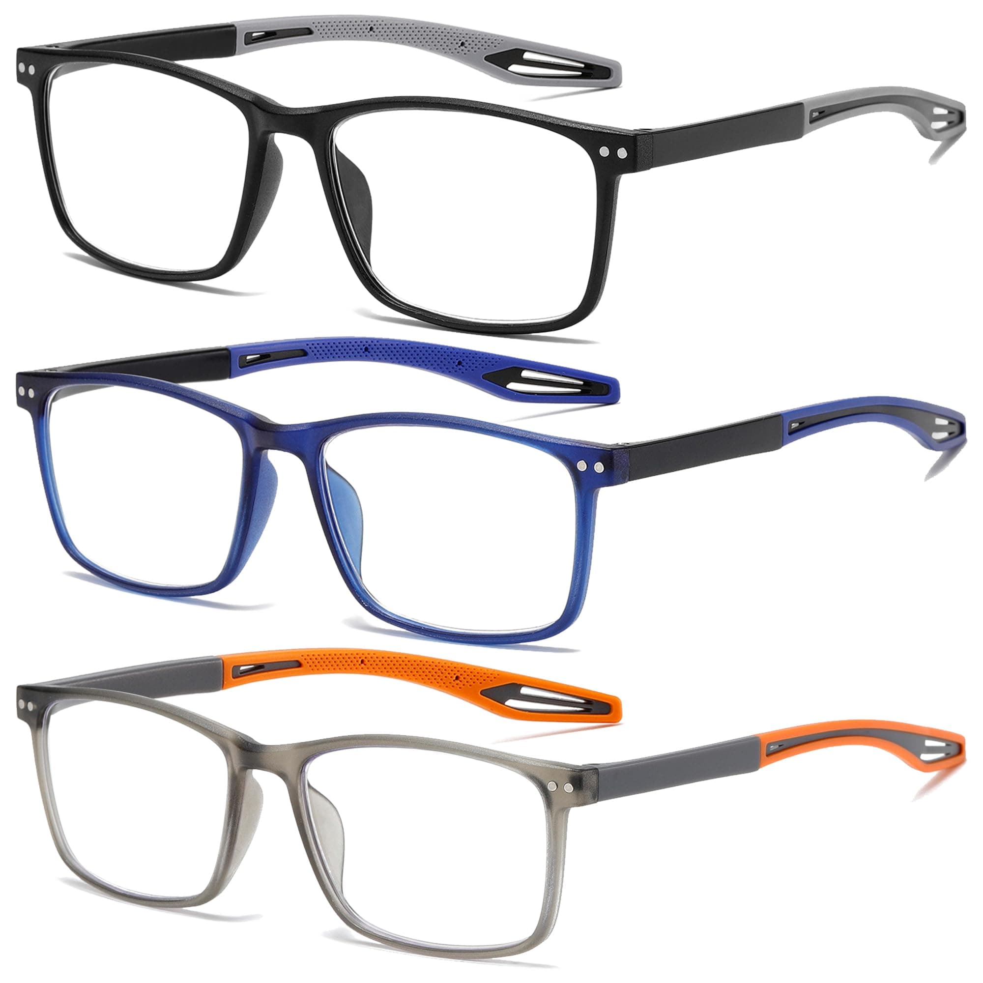 Fsread 3 Pack Lesebrille für Herren Sportlicher Stil Blaulichtblockierende Quadratische Rahmen Leichte Bequeme Lesehilfe